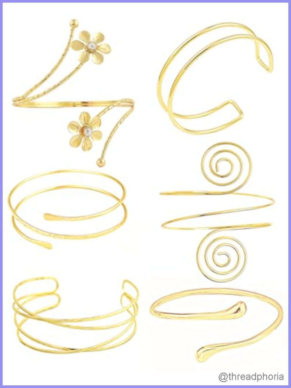 6-Piece Gold Plated Arm Cuff Bracelet Set Upper Arm Bangle Adjustable Jewelry